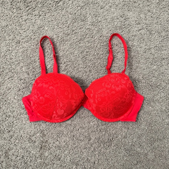 Forever 21 Red Lace Push Up Bra with Bow Sexy Valentine’s Day Lingerie Size 36C - Picture 2 of 6